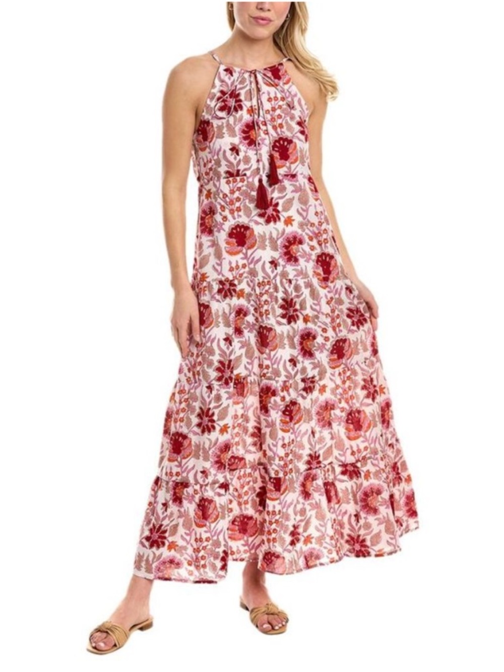 Jude Connally Anita Dress Small Floral Maxi Tiered Sleeveless Long Cotton